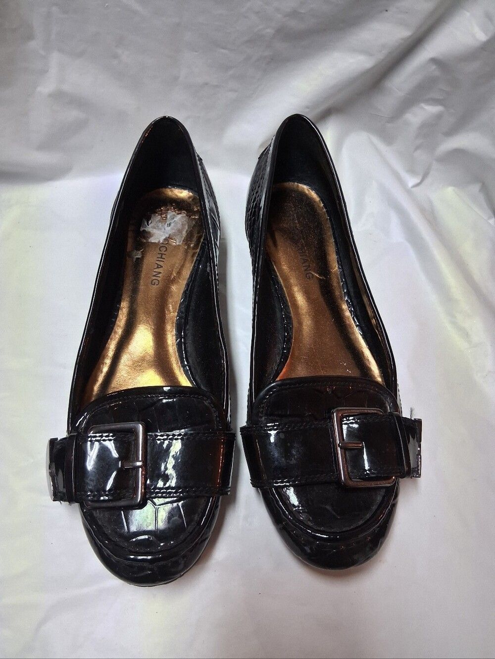 Arturo Chiang Black Patent Leather Buckle Loafers for Women Size 8.5 Preowned